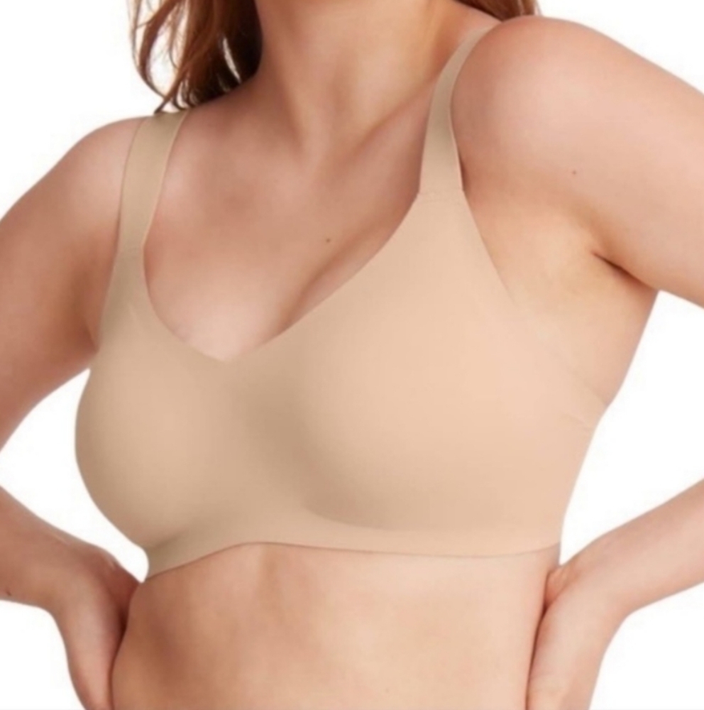 Knix Padded V-Neck Bra Wide Strap bra tan beige nude size 4 C025